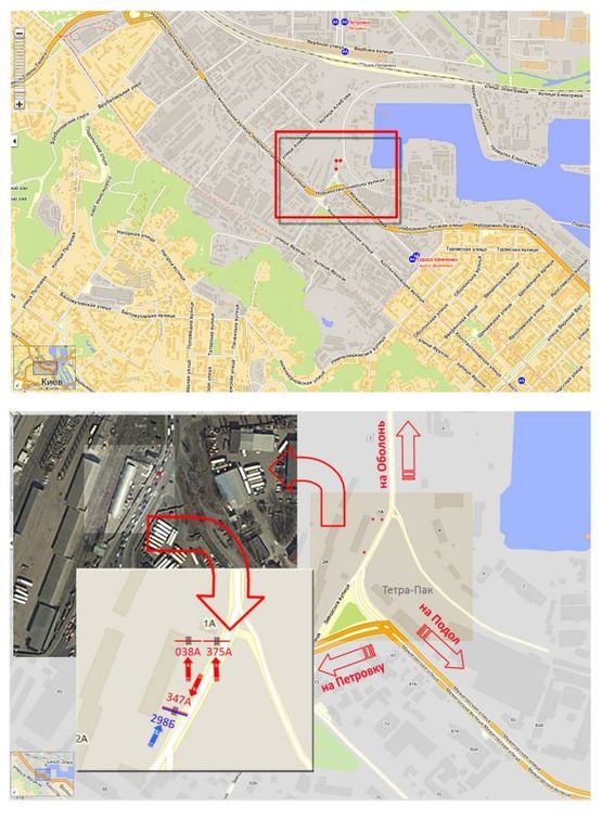 Схема рекламной плоскости по адресу ул. Электриков 02, напротив Тетра-Пак, поворот с ул. Межигорской, направление движения в сторону Оболони