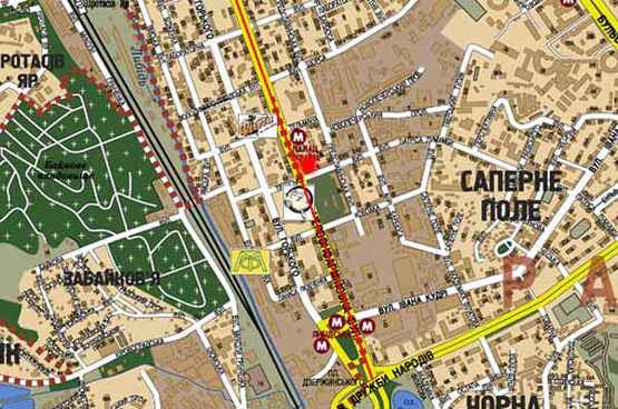 Схема рекламної площини за адресою Ул. Красноармейская(2) парковка дворца Украина правая(А2) Метро