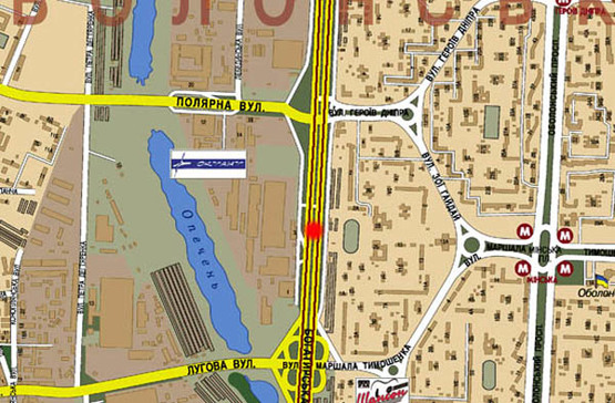Схема рекламной плоскости по адресу ул. Богатырская (разделитель, из центра) завод "Оболонь" (А)