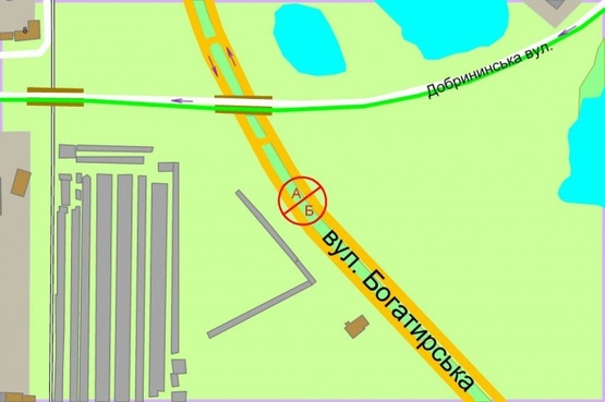 Схема рекламной плоскости по адресу Богатырская ул.,  разделитель / 170 м по ходу к Петровке от моста по ул.Добрынинская (из Вышгорода)