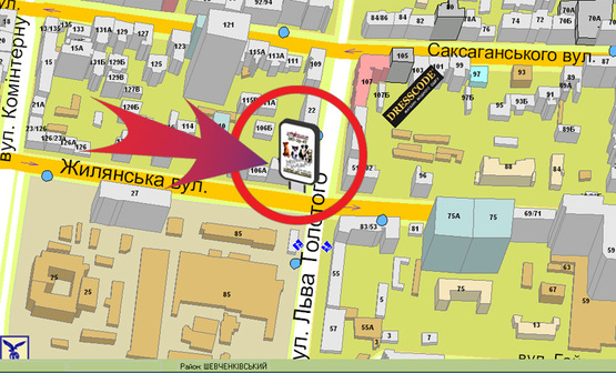 Схема рекламної площини за адресою Вул. Жилянська, 104/24 / Вул. Л.Толстого