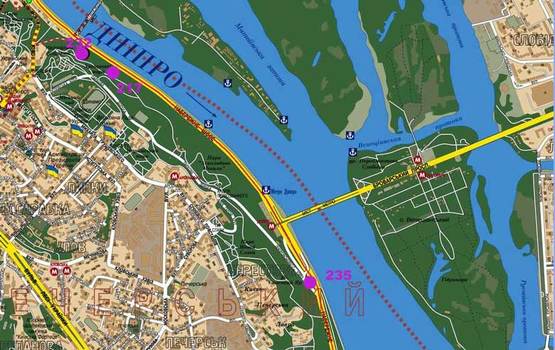 Схема рекламной плоскости по адресу Набережное шоссе со стороны Хрещатого парка направление на Речной вокзал