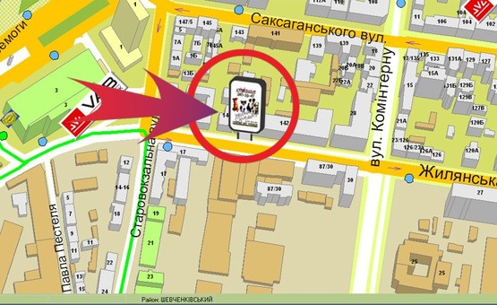 Схема рекламной плоскости по адресу Вул. Жилянська, 142 (Ленінська Кузня)