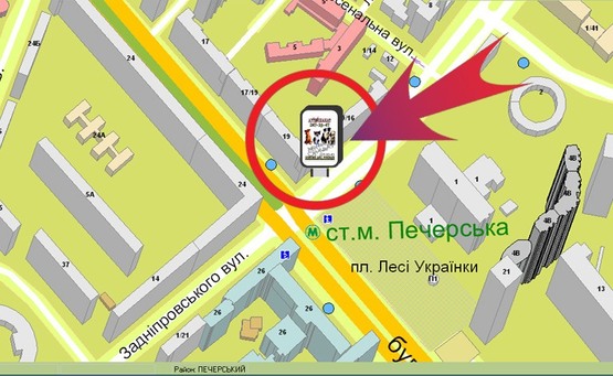 Схема рекламной плоскости по адресу Вул. Кутузова, 16 / Б-р Л. Українки ("Антошка")