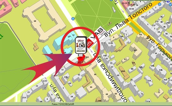 Схема рекламной плоскости по адресу Вул. Льва Толстого, 13 / Вул. Володимирська ("Благовест")