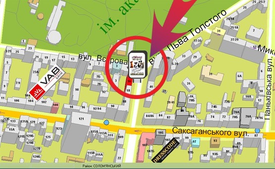 Схема рекламної площини за адресою Вул. Льва Толстого, 16 / Вул. Вєтрова, 1
