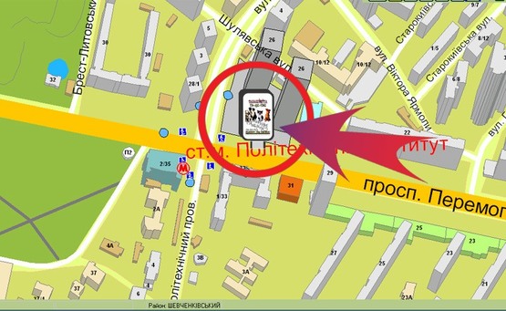 Схема рекламной плоскости по адресу Пр-т  Перемоги, 26 / Ст. М "Політехнічний Інститут"