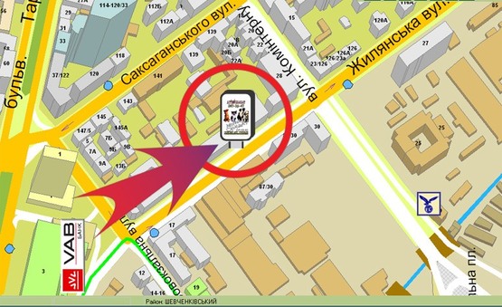 Схема рекламной плоскости по адресу Вул. Жилянська, 142 (Паркетний Світ)