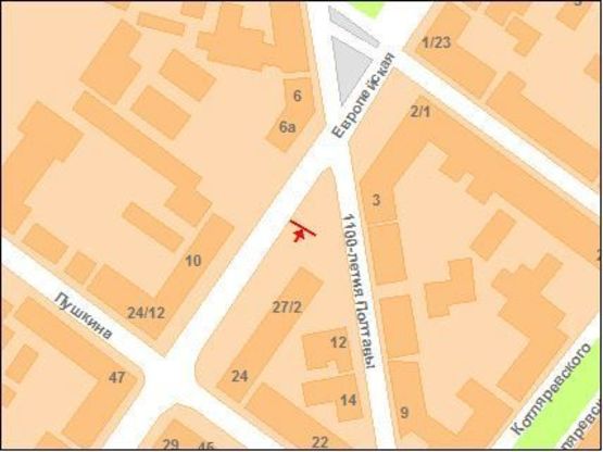 Схема рекламной плоскости по адресу 1100-річчя Полтави, вул. - Європейська вул. (Фрунзе)