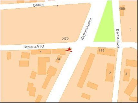 Схема рекламной плоскости по адресу Європейська вул. (Фрунзе) - Героїв АТО вул. (Красіна)