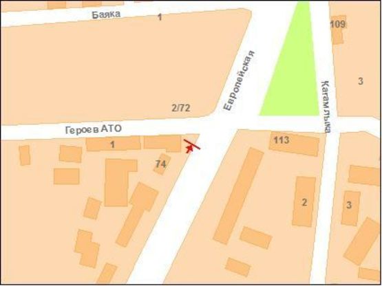 Схема рекламной плоскости по адресу Європейська вул. (Фрунзе) - Героїв АТО вул. (Красіна)