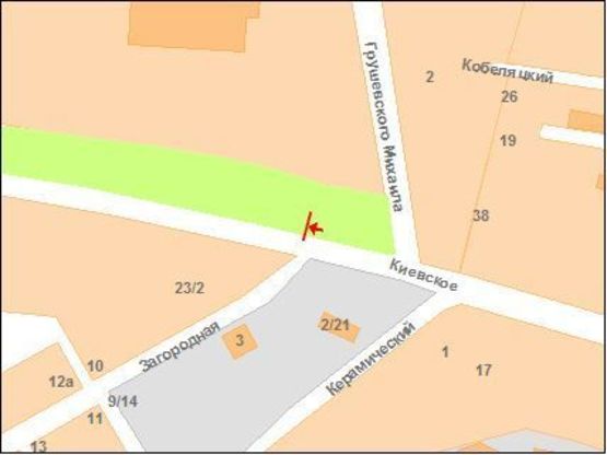 Схема рекламної площини за адресою К.Шосе вул. - Грушевського вул.