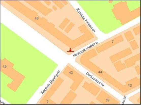 Схема рекламной плоскости по адресу Соборності вул. (Жовтнева),46 (Петрович)