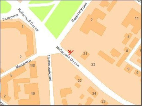 Схема рекламної площини за адресою Небесної Сотні вул. (Леніна),21