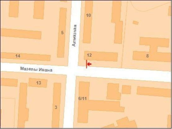 Схема рекламной плоскости по адресу Мазепи, вул.(Калініна), 12/8 (бар "Апельсин")