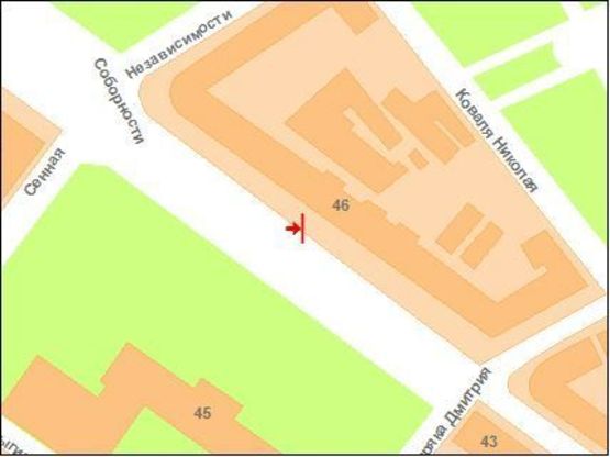 Схема рекламной плоскости по адресу Соборності вул. (Жовтнева), 46 (Казка)