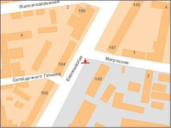 Схема рекламной плоскости по адресу Європейська вул. (Фрунзе) - Матросова вул. (перехр.)
