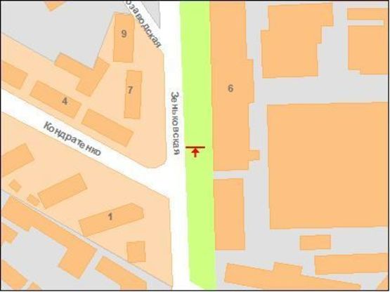 Схема рекламной плоскости по адресу Зіньківська вул., поворот на К. вокзал