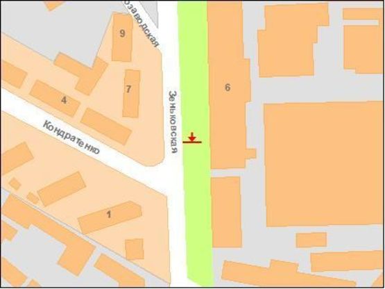 Схема рекламной плоскости по адресу Зіньківська вул., поворот на К. вокзал