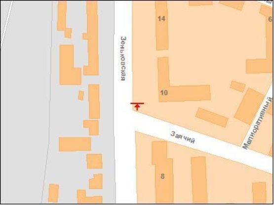 Схема рекламной плоскости по адресу Зіньківська вул. та Заячого пров. (на розі)