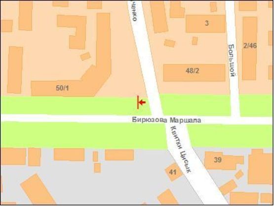 Схема рекламной плоскости по адресу М.Бірюзова вул., (зуп. ЗБВ - 7)