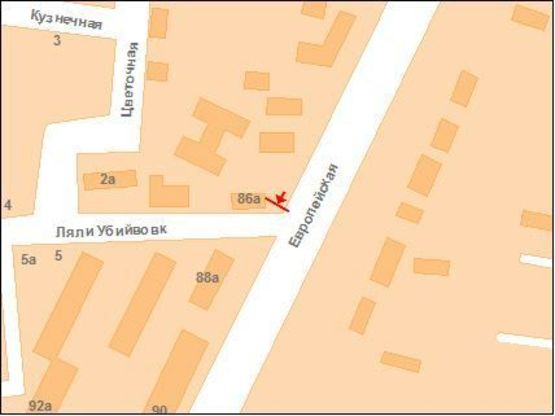 Схема рекламной плоскости по адресу Європейська вул. (Фрунзе), 86 та Лялі Убийвовк (перехр.)