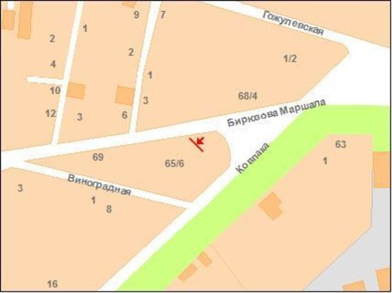 Схема рекламной плоскости по адресу М. Бірюзова вул.та  Ковпака вул. (з центру)на перехр.