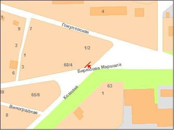 Схема рекламной плоскости по адресу М.Бірюзова вул. - Ковпака вул. (на перехр.)