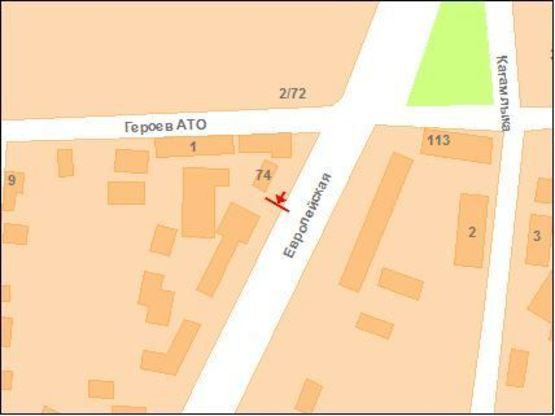Схема рекламной плоскости по адресу Європейська вул. (Фрунзе) та Героїв АТО вул. (Красіна) на перехр.