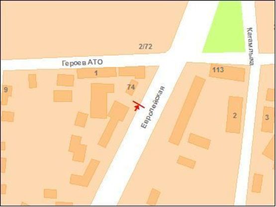 Схема рекламної площини за адресою Європейська вул. (Фрунзе) та Героїв АТО вул. (Красіна) на перехр.