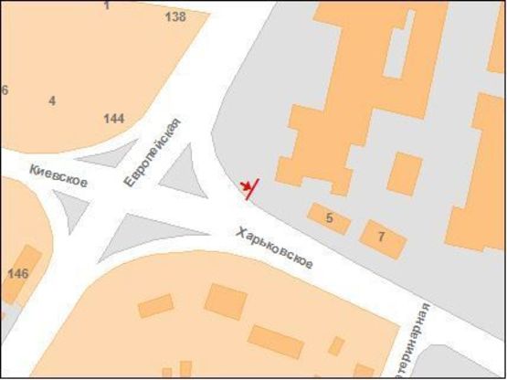 Схема рекламной плоскости по адресу Європейська вул. (Фрунзе) та Х.Шосе вул. (перехр.)