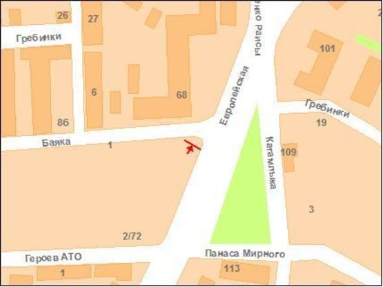 Схема рекламной плоскости по адресу Європейська вул. (Фрунзе) та  Баяна вул. (перехр.)