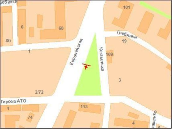 Схема рекламной плоскости по адресу Європейська вул. (Фрунзе) та  Кагамлика вул. (перехр.)