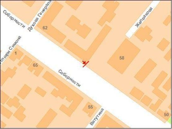 Схема рекламной плоскости по адресу Соборності вул.(Жовтнева), 60