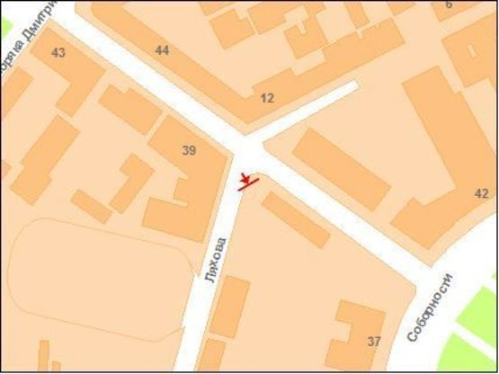 Схема рекламной плоскости по адресу Соборності вул. (Жовтнева) та Ляхова вул. (на огорожі)перехр.