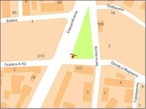 Схема рекламної площини за адресою Європейська вул. (Фрунзе), 105 (навпроти автосалону"Toyota")