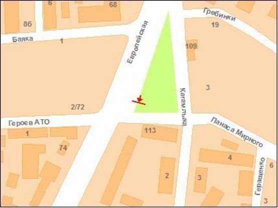 Схема рекламной плоскости по адресу Європейська вул. (Фрунзе), 105 (навпроти автосалону"Toyota")