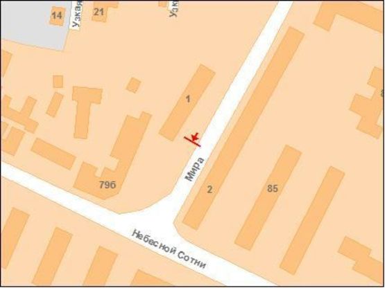 Схема рекламной плоскости по адресу Петра Ротача пров.(Соколова), 22 - Миру просп.(поблизу "Хуторка")