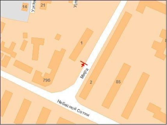 Схема рекламной плоскости по адресу Петра Ротача пров.(Соколова), 22 - Миру просп.(поблизу "Хуторка")