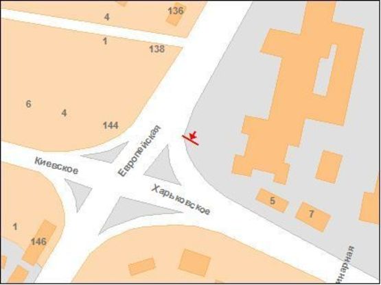 Схема рекламной плоскости по адресу Європейська вул. (Фрунзе) - Х.Шосе вул. (Фуршет)