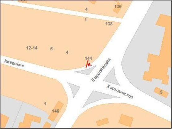 Схема рекламної площини за адресою Європейська вул. (Фрунзе) - К.Шосе вул.