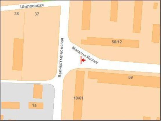 Схема рекламной плоскости по адресу В.Тирнівська,вул. - І.Мазепи (Калініна). вул., 10/61 перехр.(Автовокзал)