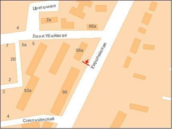 Схема рекламної площини за адресою Європейська вул. (Фрунзе), 88(зуп. Лялі Убийвовк)