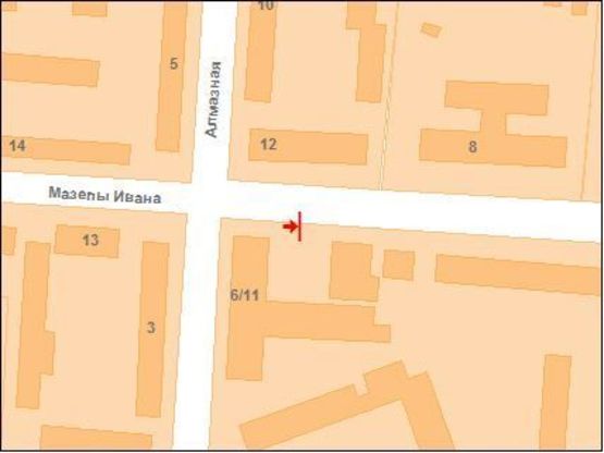 Схема рекламной плоскости по адресу І.Мазепи вул. (Калініна), ТАЦ Алмазного м-ну(ринок Алмазний)