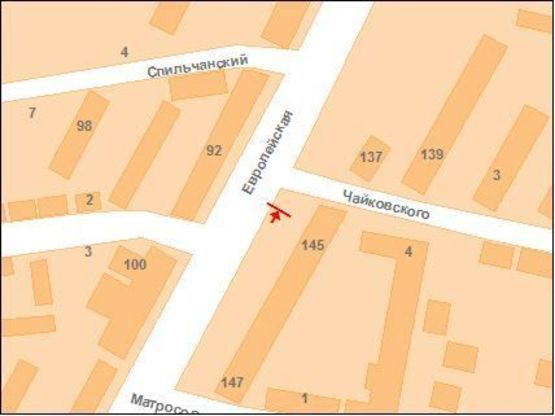 Схема рекламной плоскости по адресу Європейська вул. (Фрунзе), 135(зуп.Чайковского)(маг.Керхер)