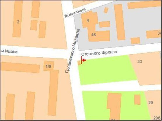 Схема рекламной плоскости по адресу І.Мазепи вул. (Калініна) та Грушевського вул. (перехр.)