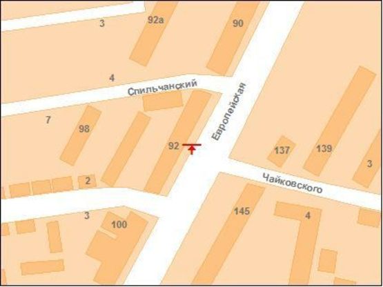 Схема рекламной плоскости по адресу Європейська вул. (Фрунзе), 92(м-г "Спортстайл")