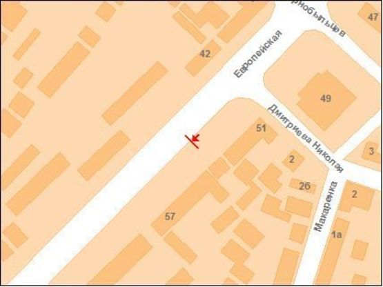 Схема рекламной плоскости по адресу Європейська вул. (Фрунзе),53 (м-н Перлина)