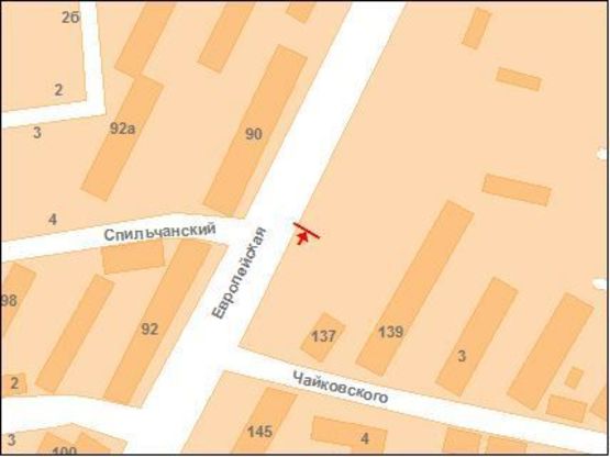 Схема рекламної площини за адресою Європейська вул. (Фрунзе) ,139 (за зуп.Чайковського)