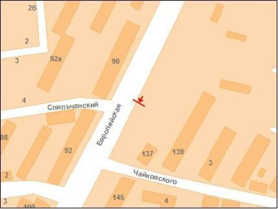 Схема рекламной плоскости по адресу Європейська вул. (Фрунзе) ,139 (за зуп.Чайковського)